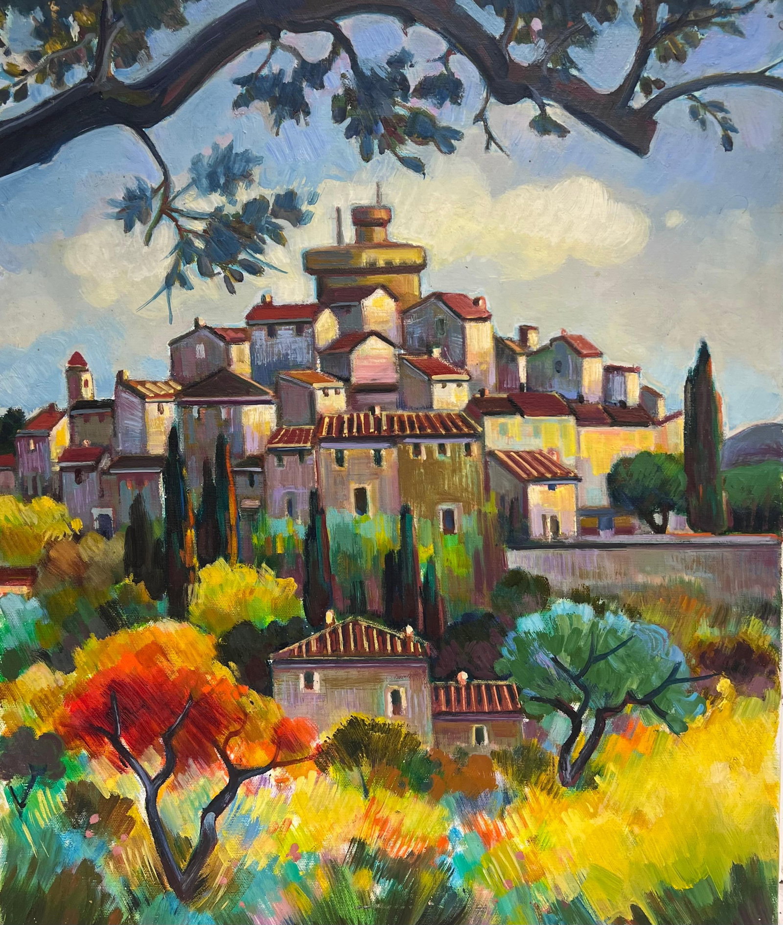 Max Toutain Bright Summer French Layered Village Post Impressionist Painting (1 of 6)