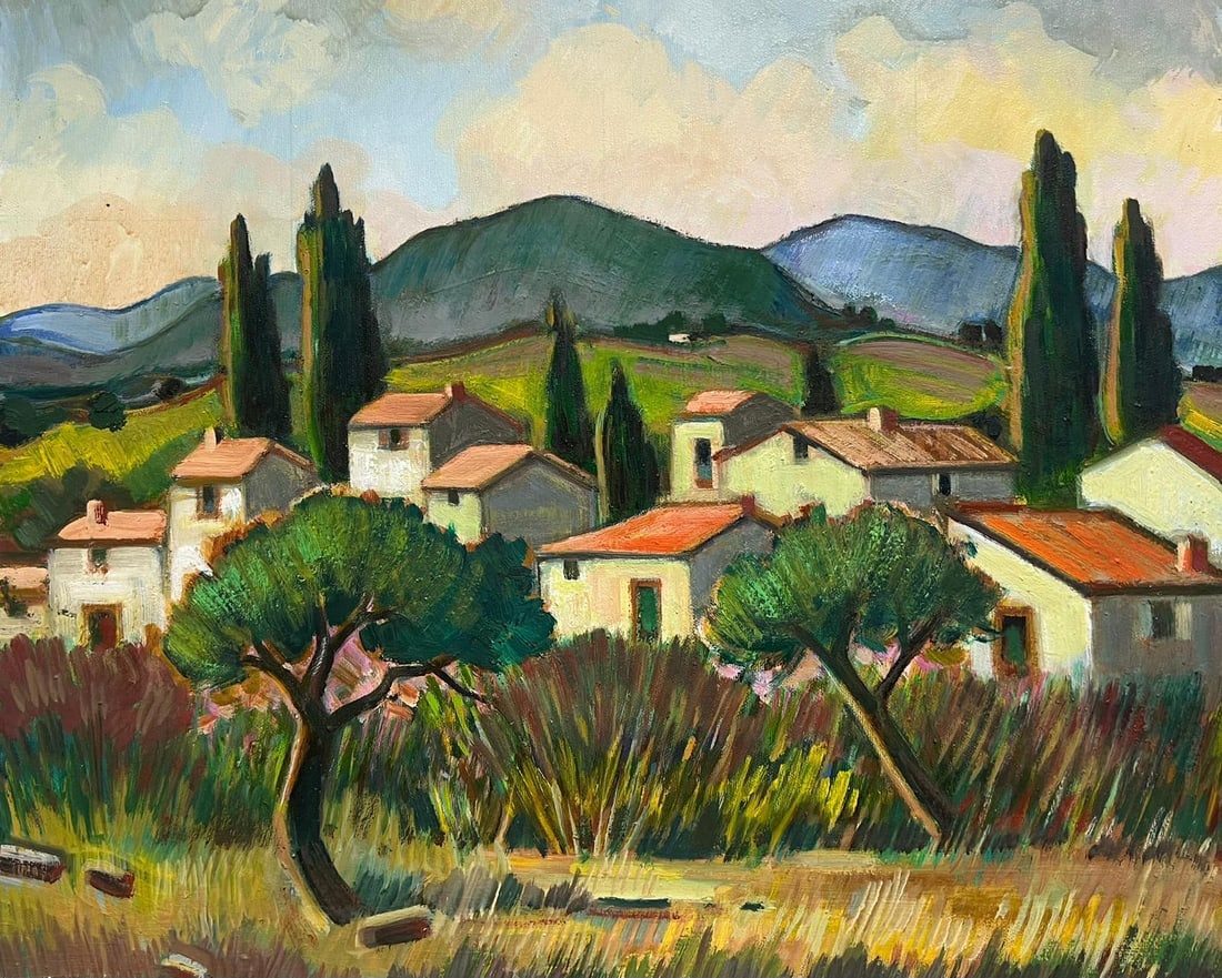 Max Toutain Provence Red Roofed Houses Landscape French Oil Painting (1 of 8)