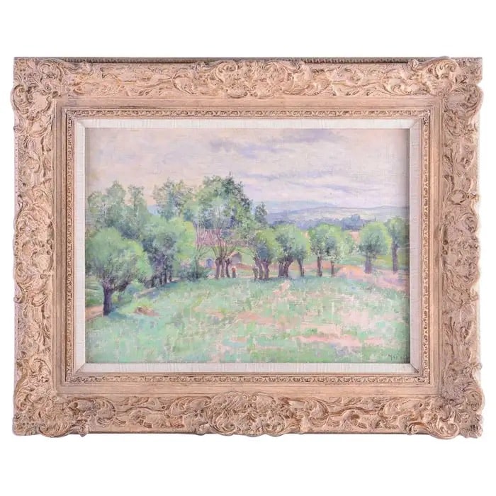 1890's French Impressionist Oil Painting Lady Walking Country Landscape Fields (1 of 7)