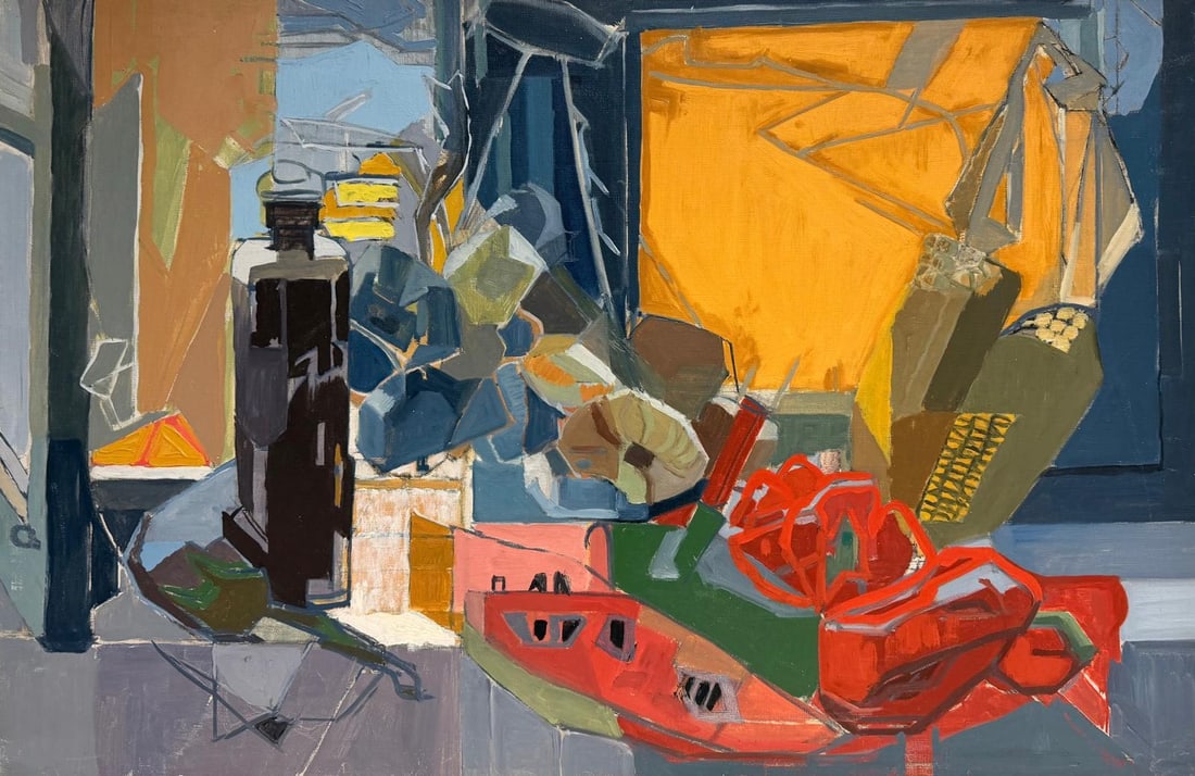 1950's French Large Post-Cubist Oil Painting Abstract Composition: Abstract Composition by Laure Noetzin-Azam (French 1929-2024) pupil of André LHOTE oil on canvas, unframed canvas: 24 x 36 inches Provenance: all the paintings we have by this artist have come from t