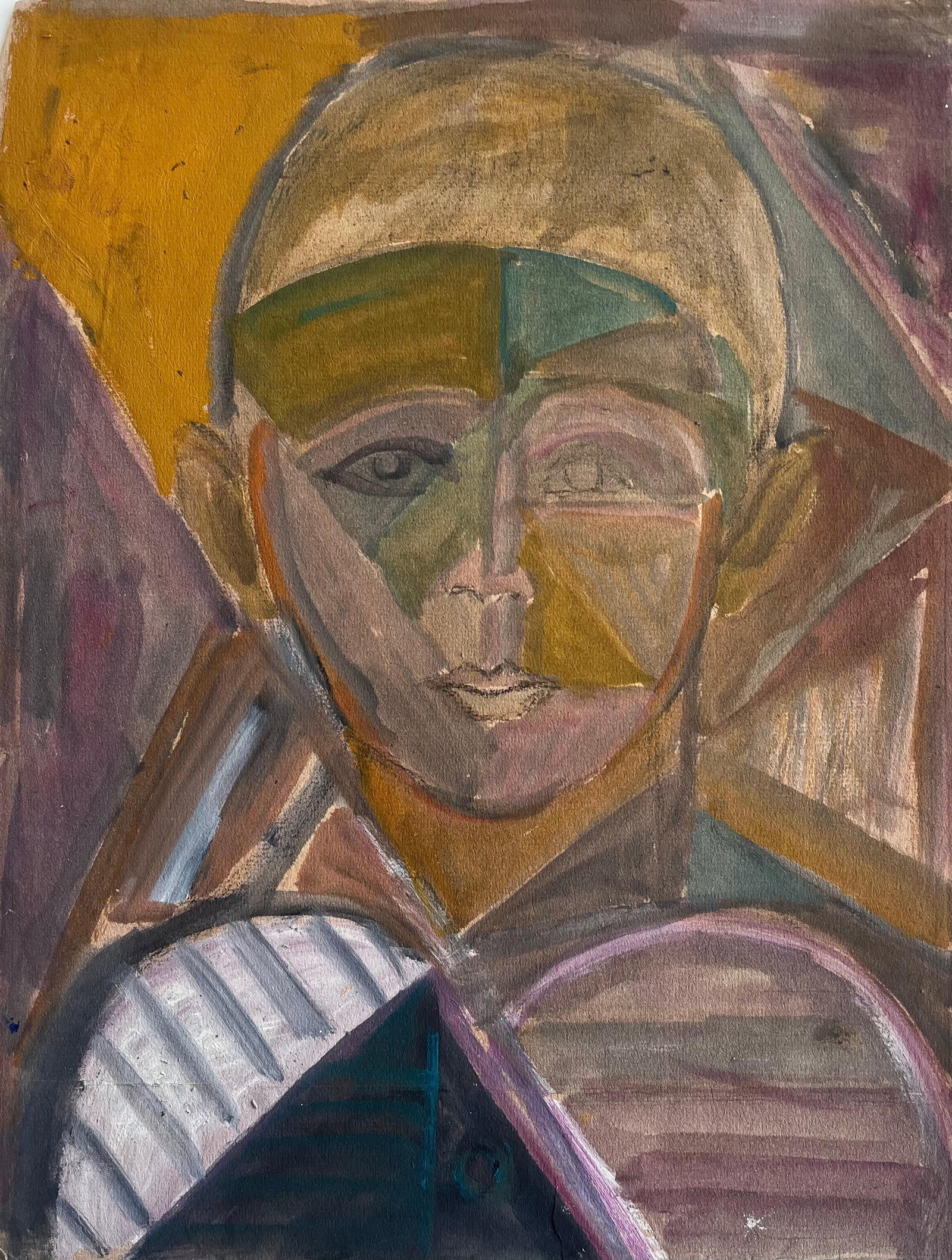 Mid Century French Cubist Portrait Gouache Atelier Magdeleine Renard: Title: Mid Century French Cubist Portrait Gouache Atelier Magdeleine Renard Artist: Atelier Magdeleine Renard (1913–1997) Medium: Original gouache painting on artist paper, unframed. Size: 14.25 x 1