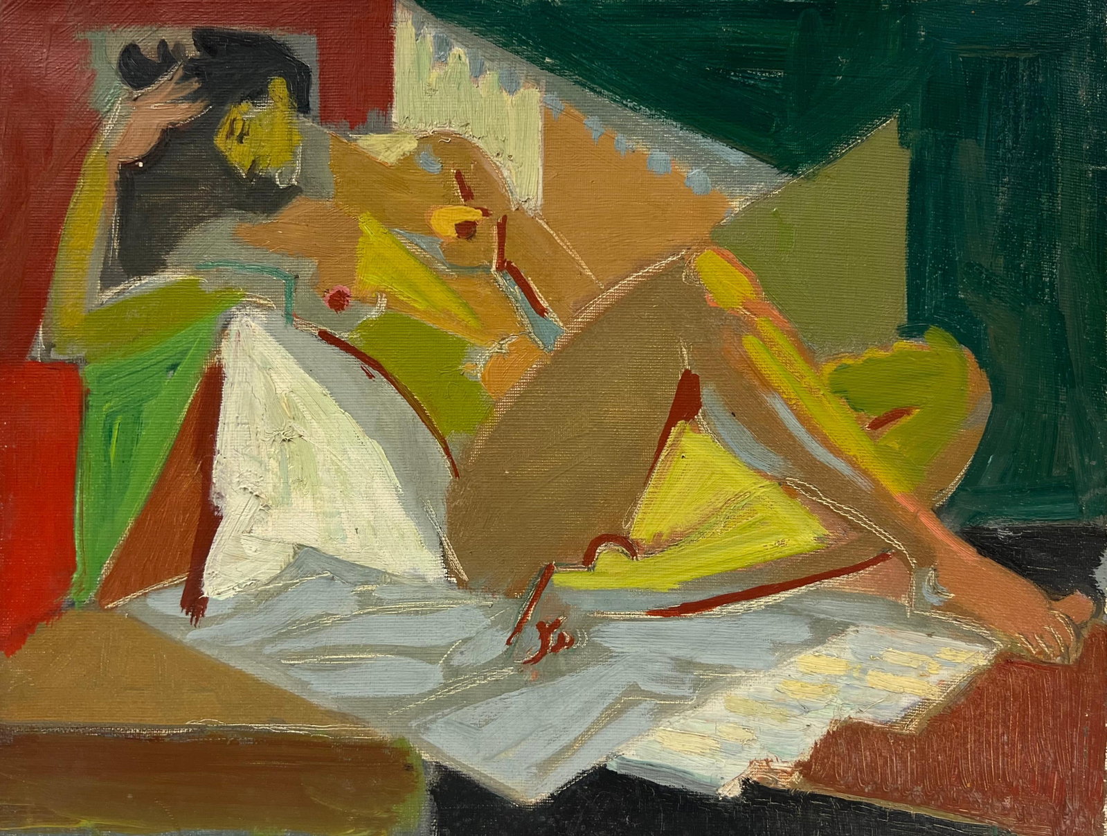 Mid 20th-Century French Cubist Portrait Reclining Posed Nude Woman (1 of 7)