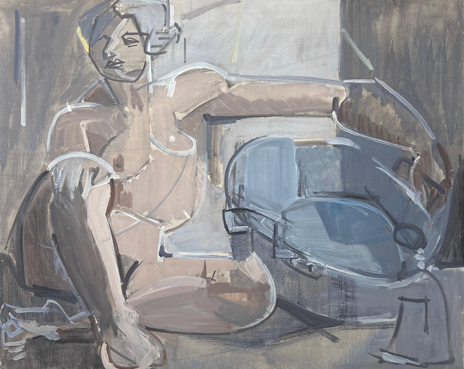 Fine 20th Century French Cubist Oil Painting Seated Nude Woman in Interior Room (1 of 11)