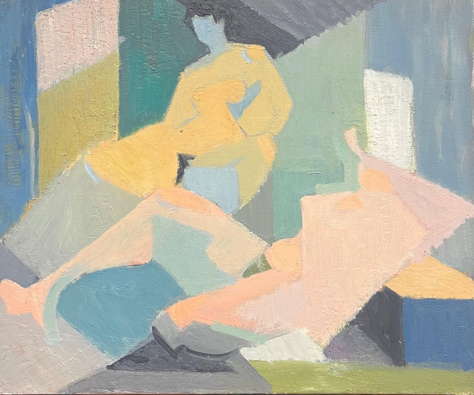 Mid 20th-Century French Oil Painting Cubist Portrait of Nude Figure (1 of 8)