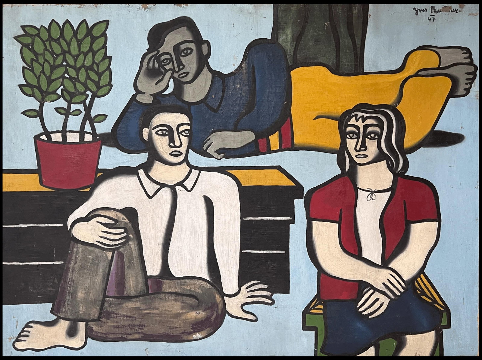Huge 1940's Circle of Fernand Leger Figurative Portraits Oil Painting on Canvas (1 of 11)