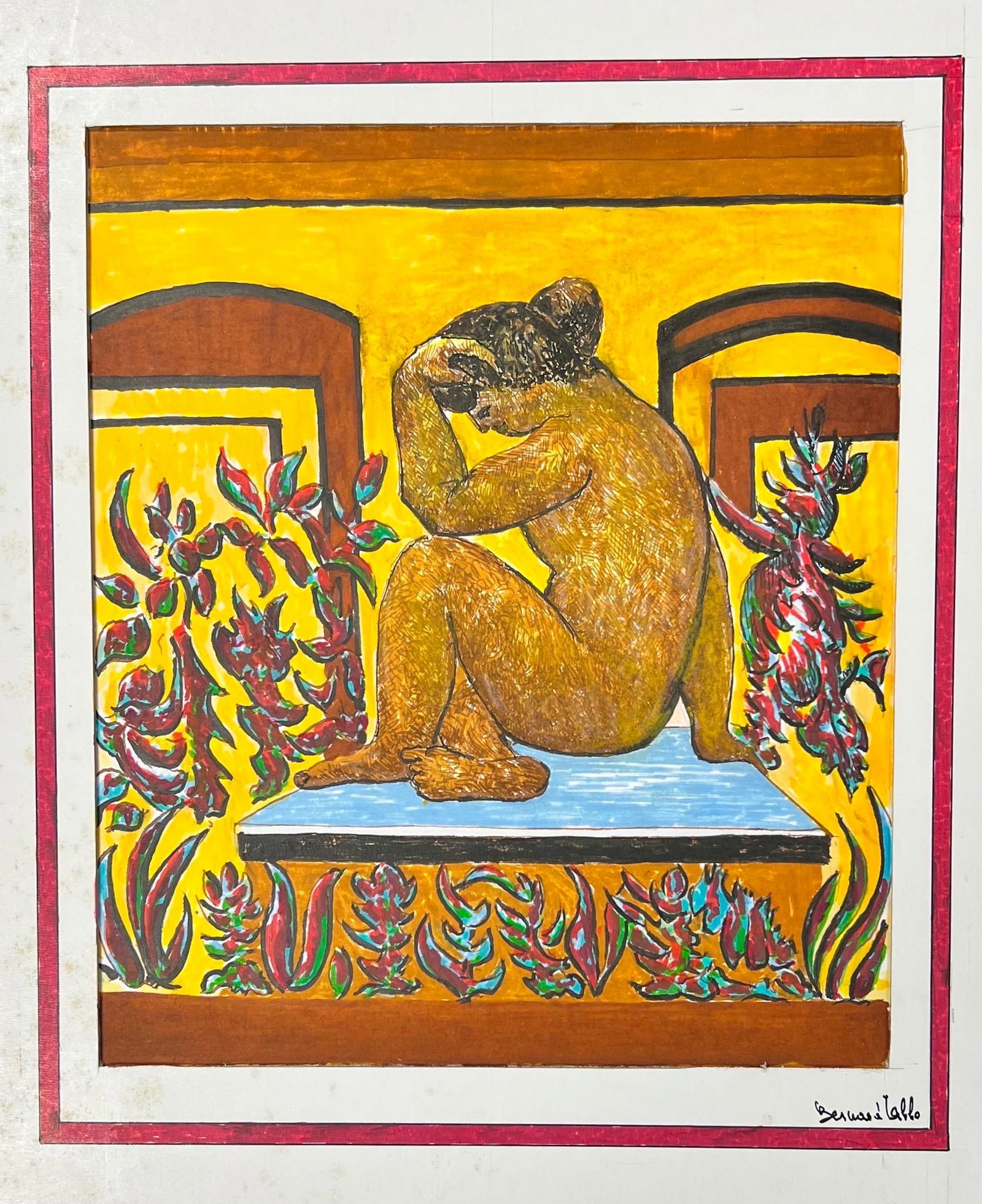 1950's Modernist/ Cubist Painting - Posed Nude Figure (1 of 7)