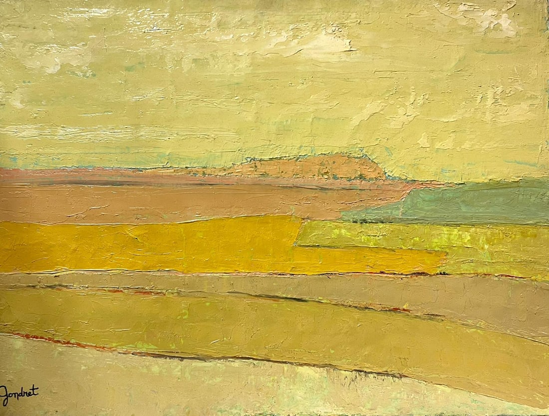 French Modernist 20th century Oil Painting Yellow Landscape Cubist Composition (1 of 5)