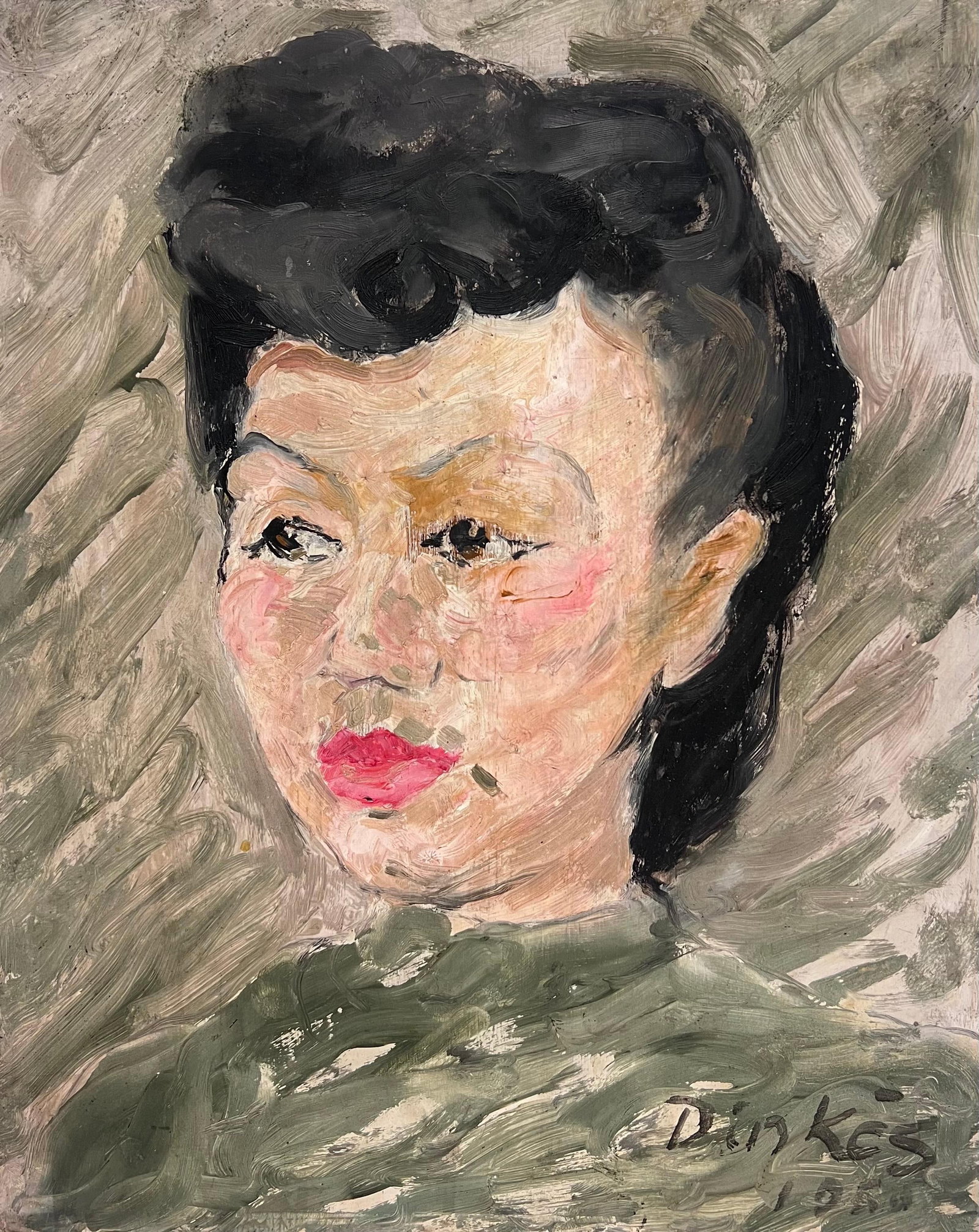 French Mid Century Painting Signed Oil Painting Portrait of a Woman (1 of 6)