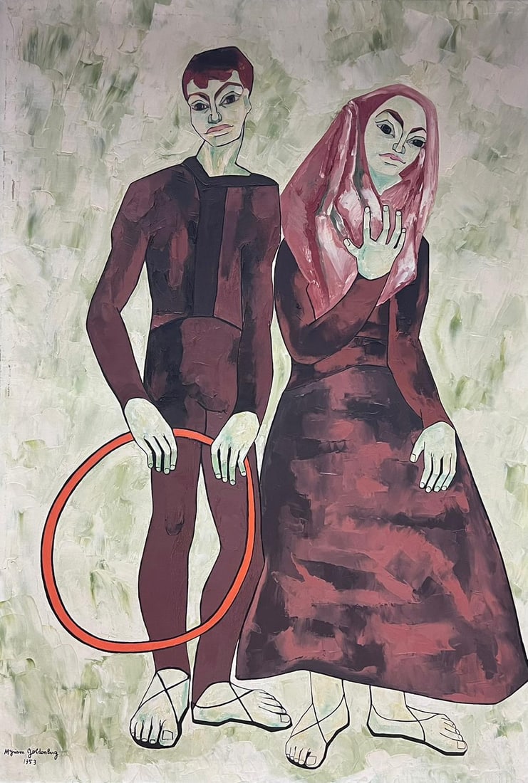 huge 1950's French Modernist Signed Oil Painting Portrait Two Acrobats (1 of 8)