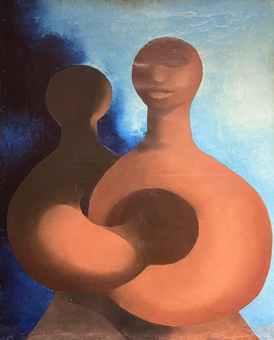 Huge Mid 20th Century French Oil Painting Two Figures Entwined (1 of 6)