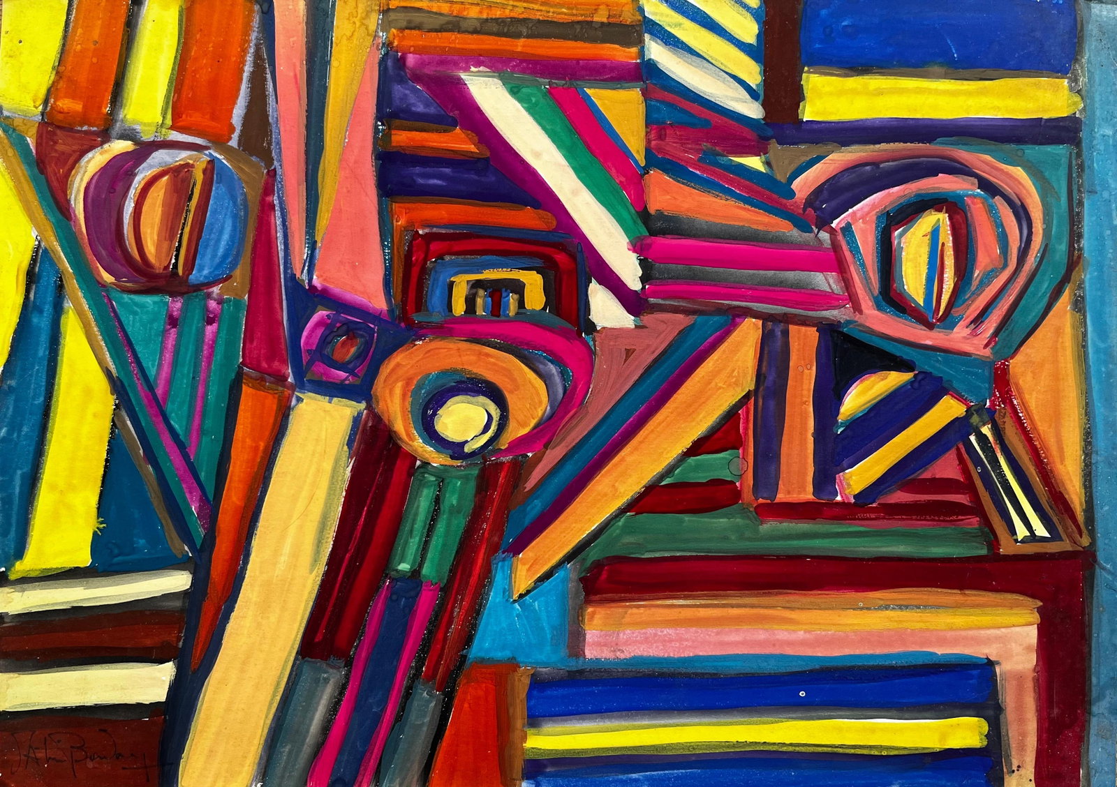 Mid Century Geometric Modernist Abstract Gouache Composition (1 of 8)