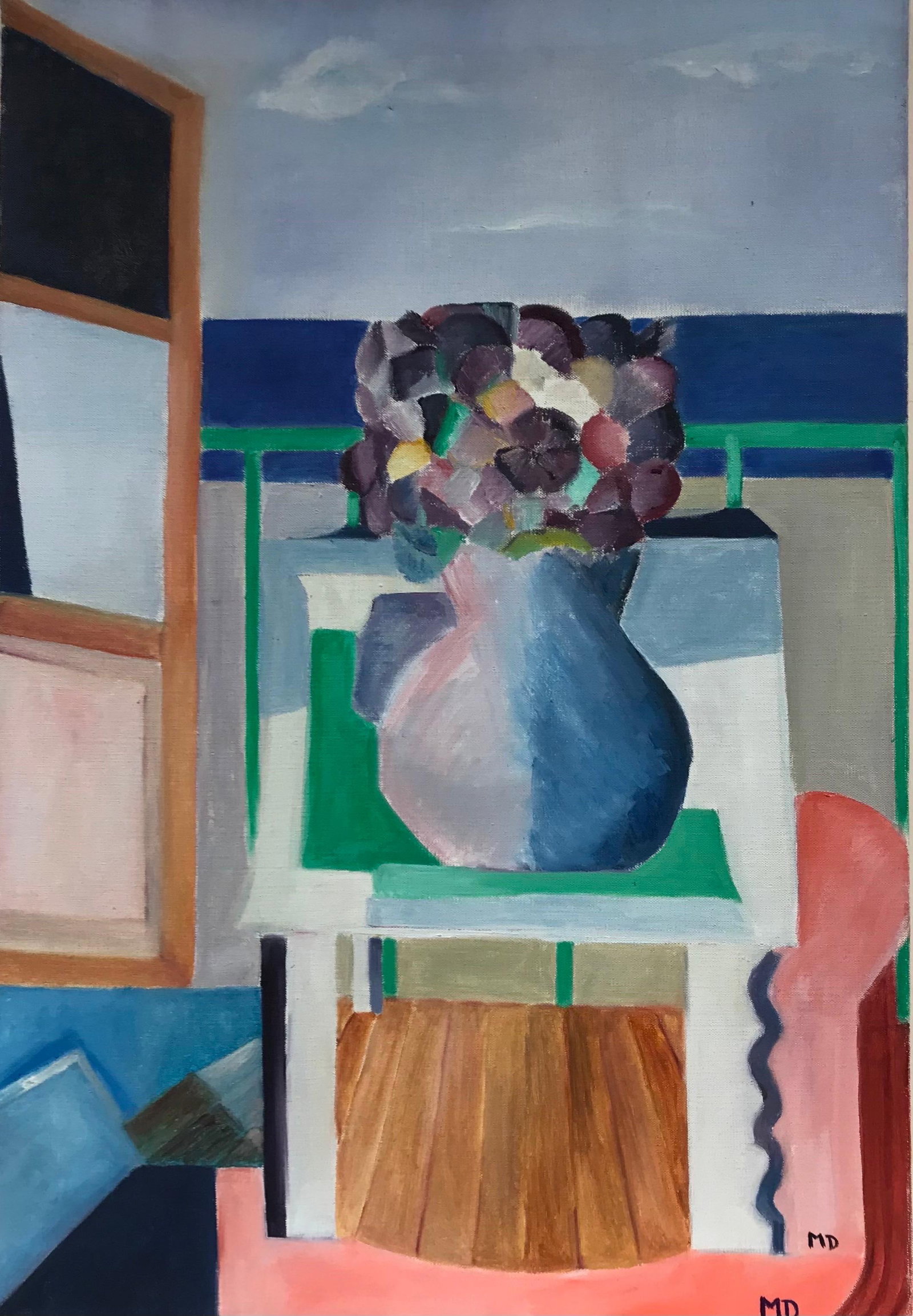 Bright & Colorful French Cubist Abstract Oil Painting Flowers in Vase, 20thC (1 of 7)