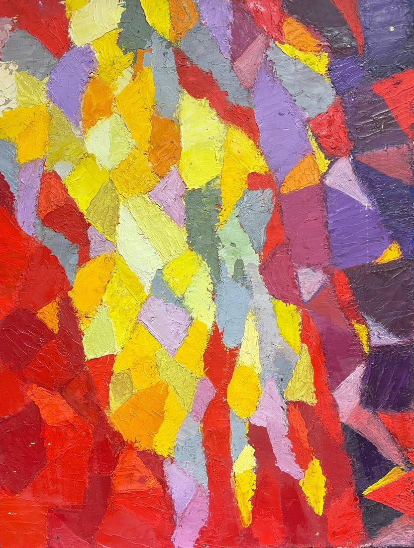 Large Mid 20th Century French Cubist Thick Impasto Oil Painting Abstract Shapes (1 of 7)