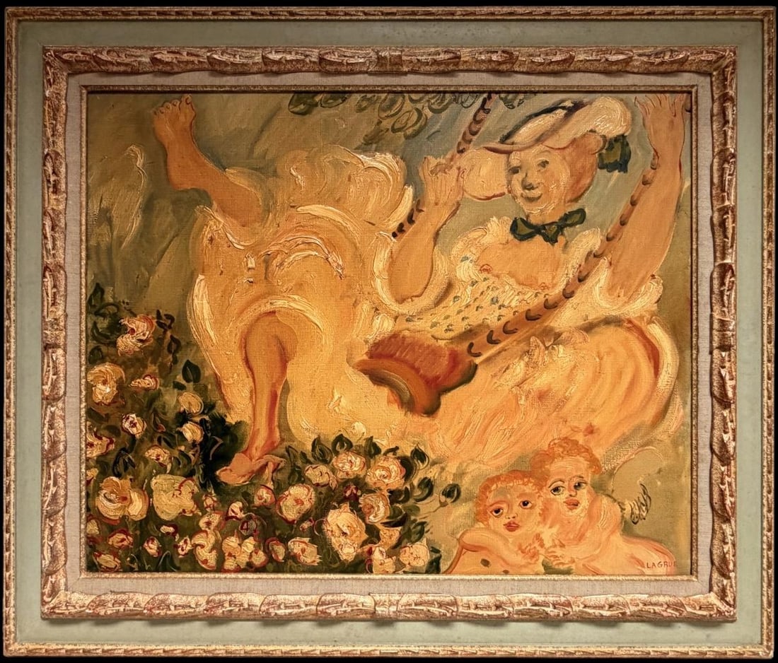 Signed Original 1960's French Large Oil Painting Modern Figurative Colorful (1 of 3)