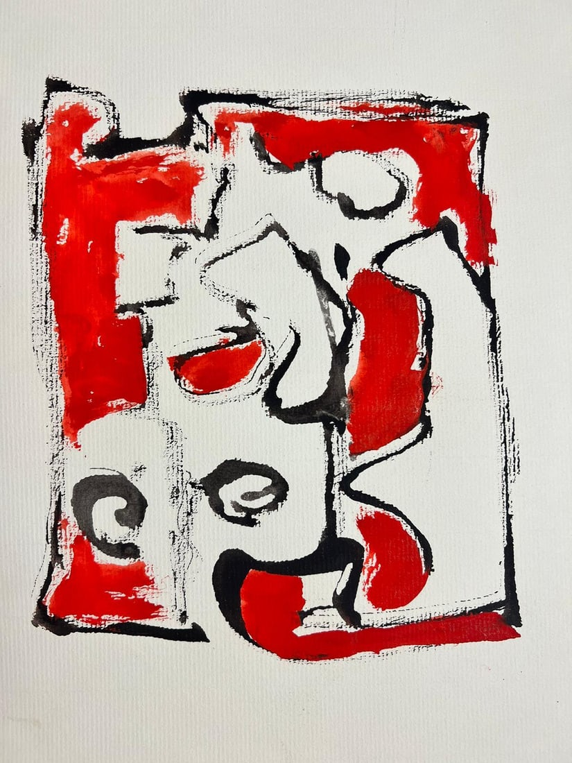 French Expressionist Abstract Original Painting Artists Studio Provenance: Abstract Expressionist Composition by Jacques COULAIS (1955-2011) gouache painting on paper/ card unframed: 10.75 x 8.25 inches condition: very good and impressive provenance: all the paintings we hav