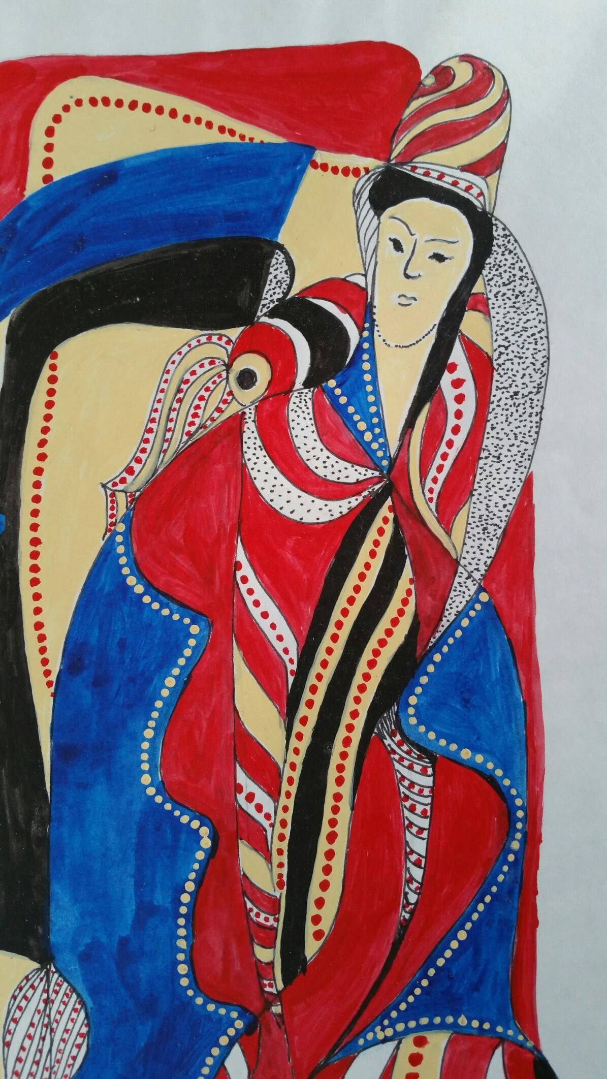 French Futurist Abstract Figure Mid 20th Century Signed Painting: Futurist Abstract Figure by Louis Bellon (French 1908-1998) Signed lower right gouache painting on paper, unframed measurements: 12 x 6 inches (overall sheet measures 15.5 x 11.25 inches) provenance: 
