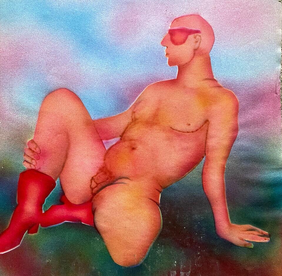 20th CENTURY FRENCH MODERNIST PAINTING - EROTIC MALE NUDE PORTRAIT IN RED BOOTS (1 of 7)