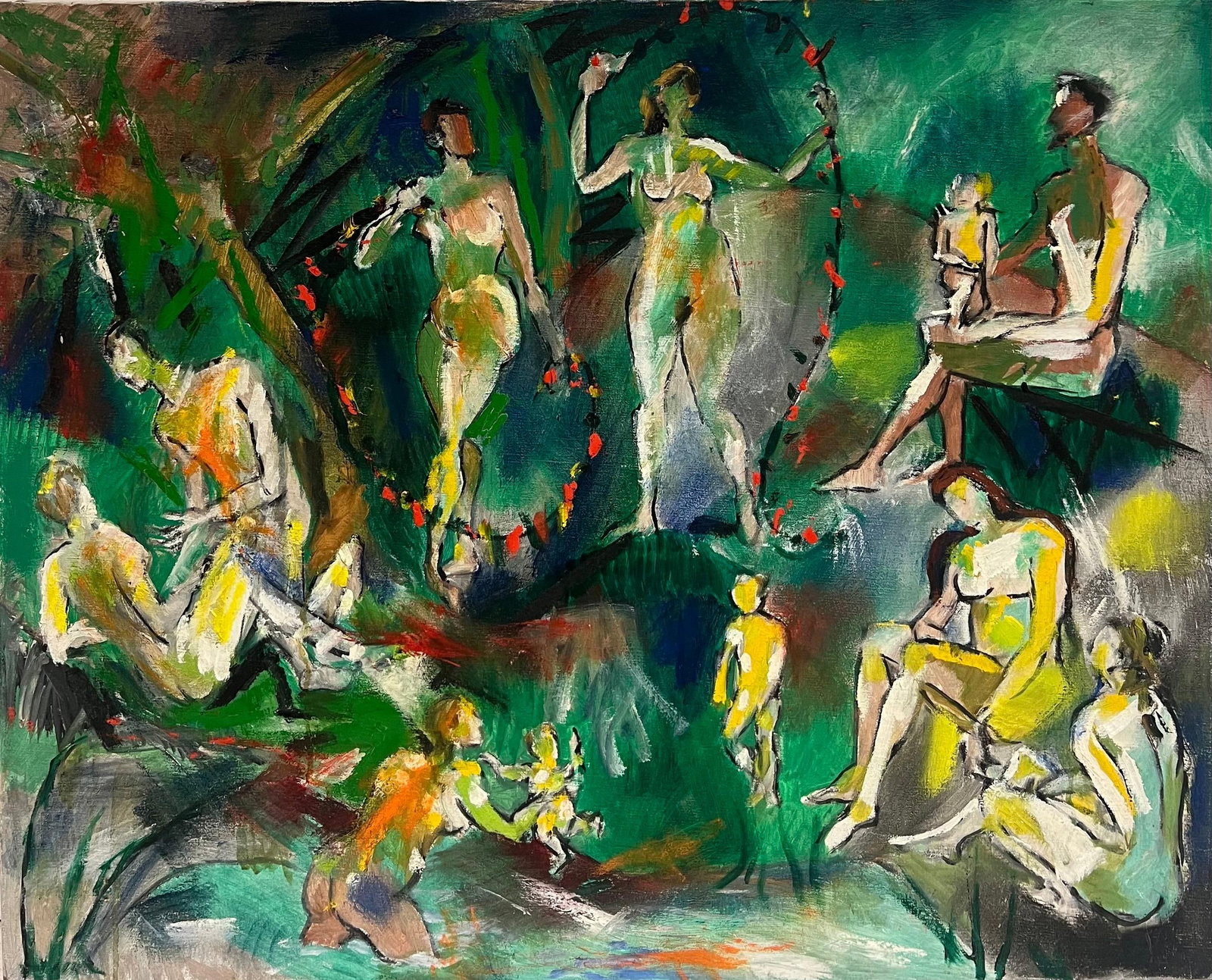 Large Mid 20th Century French Modernist Figurative Oil Painting Bathers (1 of 10)