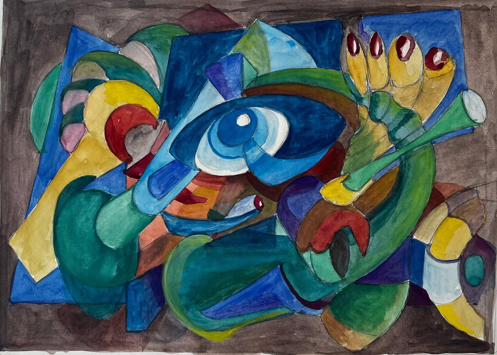 Abstract Eye Composition French Modernist Watercolour by Guy Nicod (1 of 8)