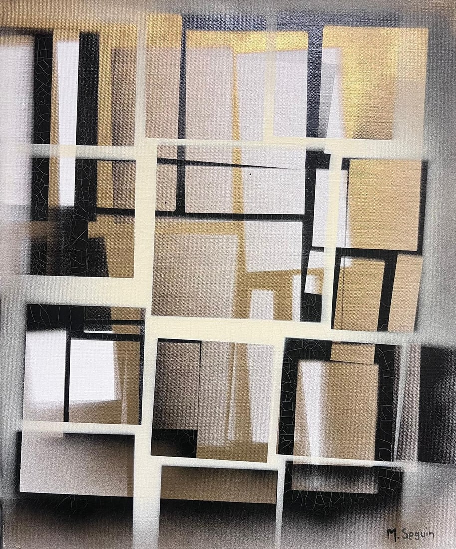 Large French Abstract Expressionist Painting Contemporary Gold & Cream and Black (1 of 8)