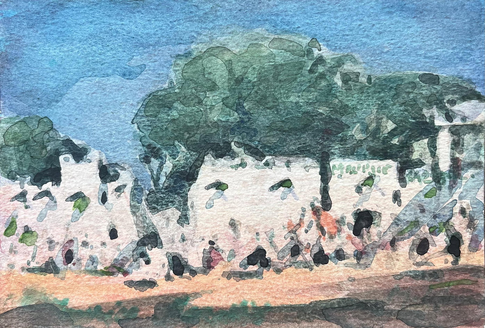 French Impressionist Watercolor of the Place du Tertre in Montmartre: Title: French Impressionist Watercolor of the Place du Tertre in Montmartre By Maurice Mazeilie (French 1924-2021) Medium: Watercolor on paper, unframed Size: 4.75 x 7 inches (Height x Width) Stamped:
