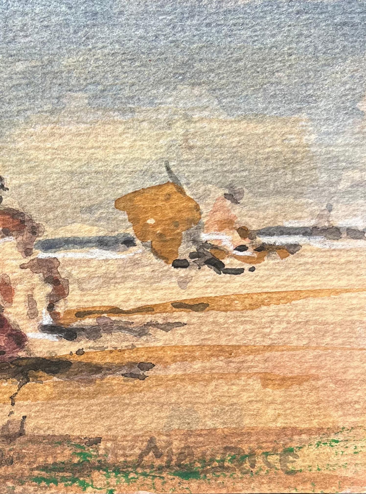 French Impressionist Watercolor of Women Relaxing on a Sunlit Beach (1 of 4)