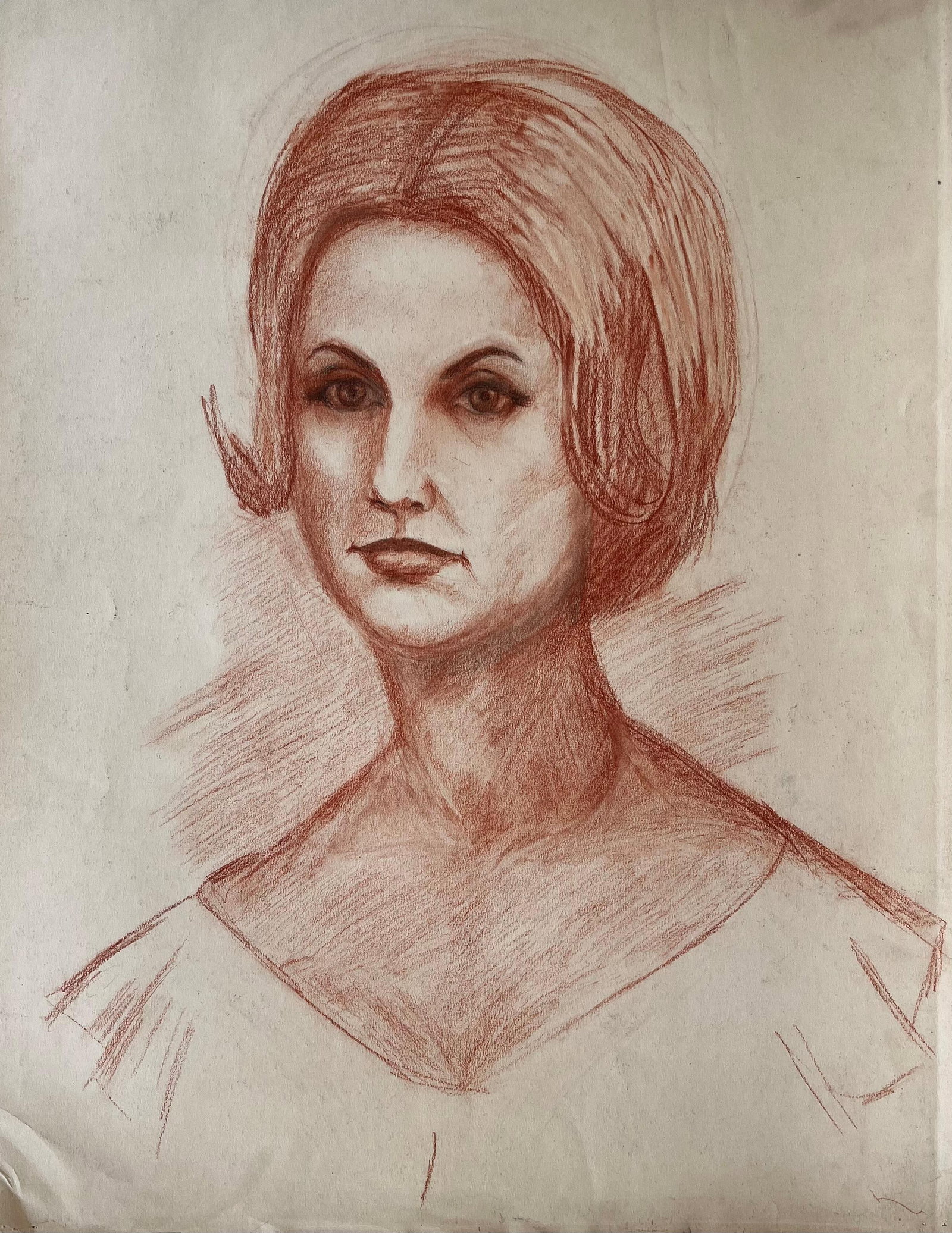 Portrait of a Woman French Modernist Red Chalk Drawing by Guy Nicod (1 of 8)