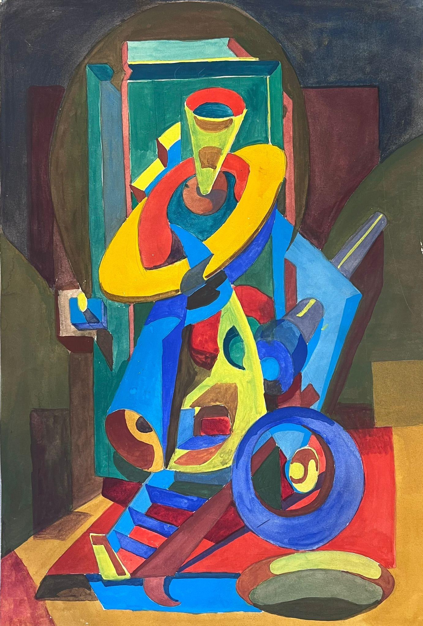 1970s French Abstract Composition Painting Amazing Bright Colors: Abstract Composition by Guy Nicod (French 1923 - 2021) watercolour on artist paper, unframed painting : 20 x 14 inches provenance: artists estate, France condition: very good and sound condition