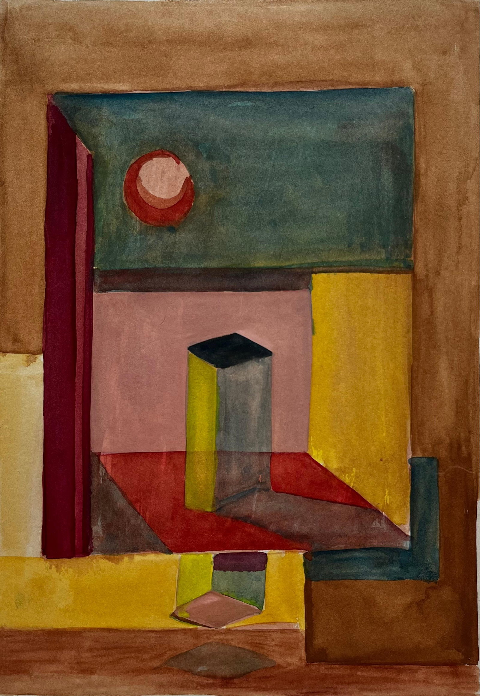 Abstract Geometric Interior French Modernist Watercolour Gouache: Title: Abstract Geometric Interior French Modernist Watercolour GouacheGuy Nicod (French 1923 - 2021)Gouache on artist paper, unframedSize: 11.5 x 9.25 inches (height x width)Provenance: Artists estat