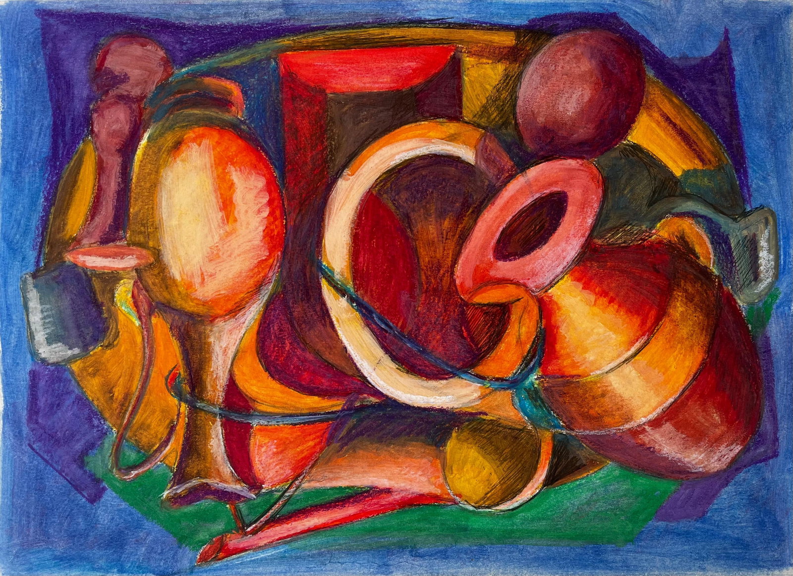 Abstract Still Life with Jugs and Vessels French Modernist Oil Pastel (1 of 8)