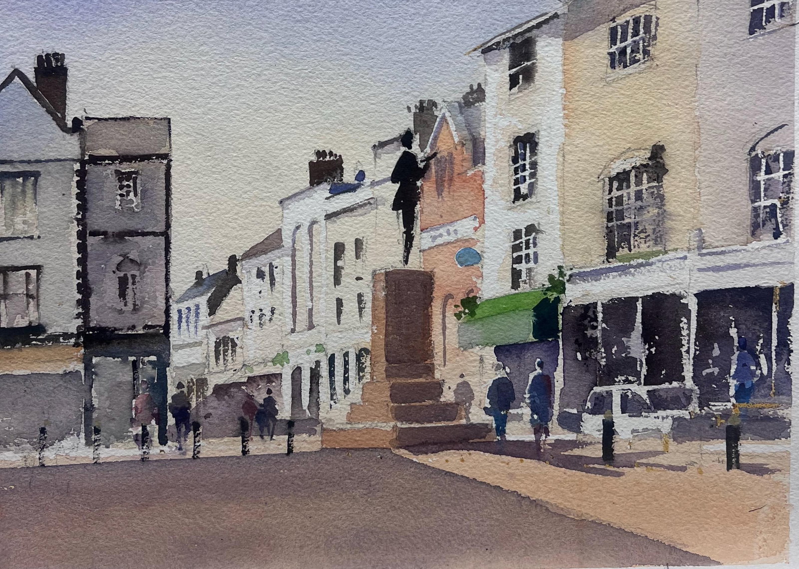 British Original Impressionist Watercolor English Town Market Place Square (1 of 6)