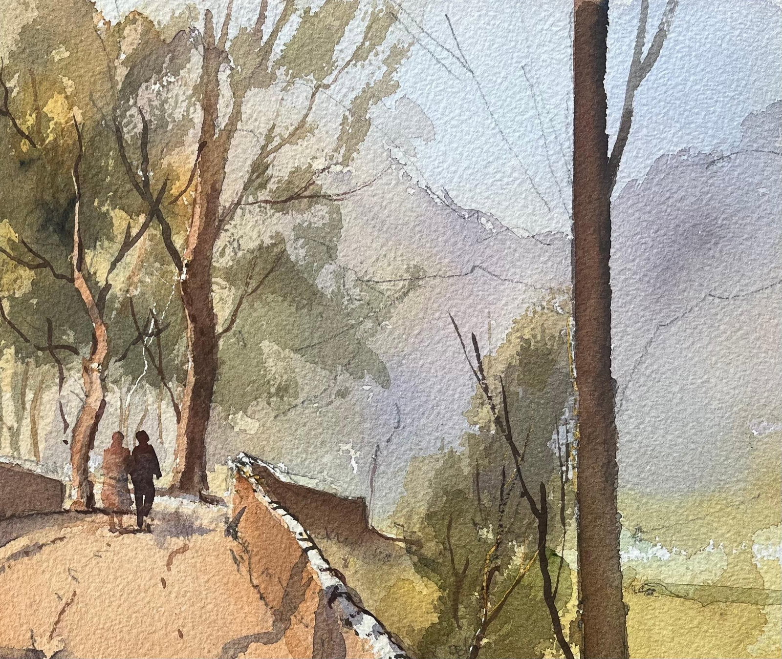 British Impressionist Watercolor of Countryside Walk Over Stone Bridge: British Impressionist Watercolor of Countryside Walk Over Stone Bridge by Anthony Avery (British 1946-2023). Original watercolor on artists paper, unframed. Dimensions: 11 x 15.25 inches. Condition: g