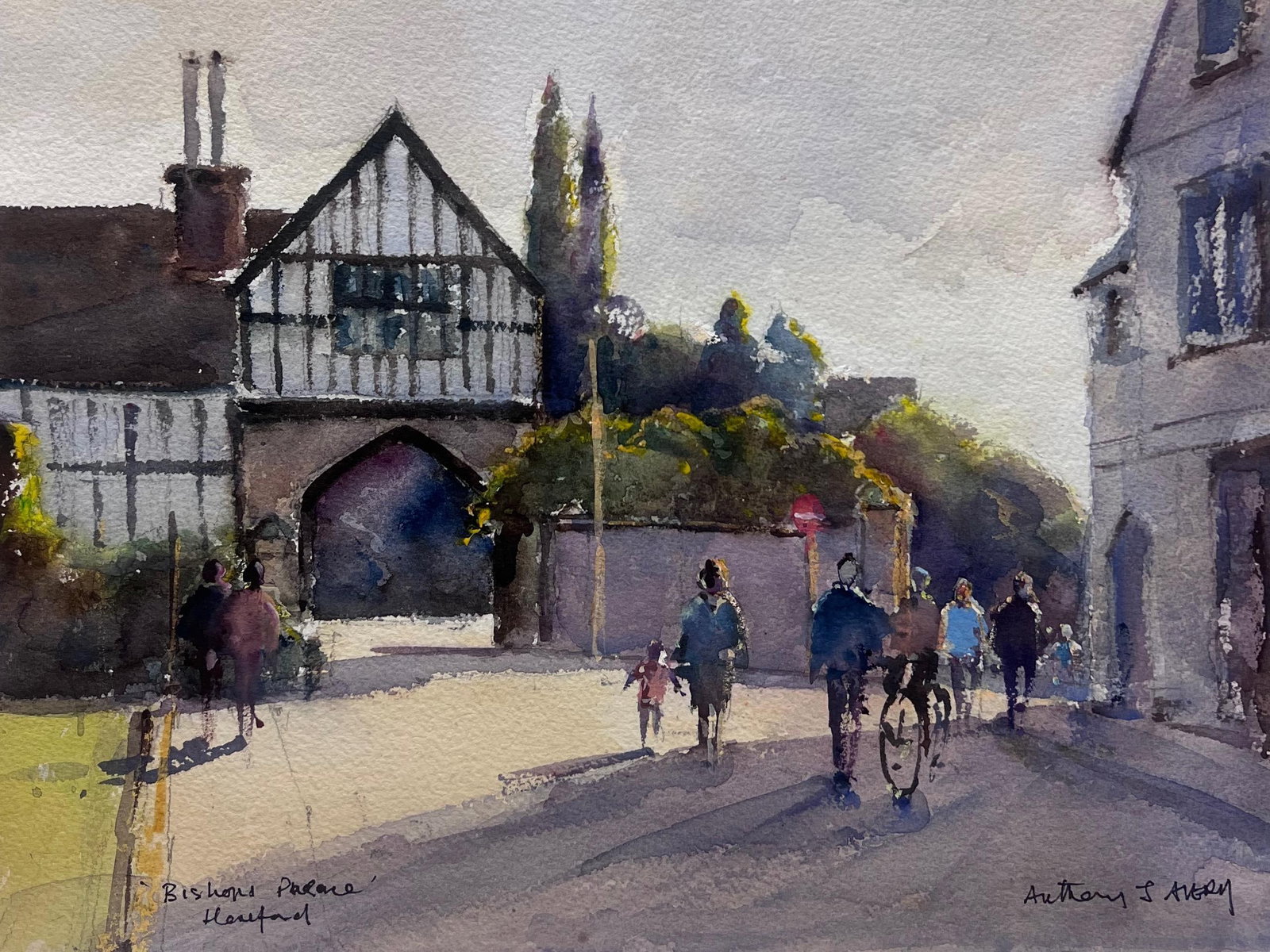 British Original Impressionist Watercolor Bishops Palace Hereford Ancient Gate (1 of 4)