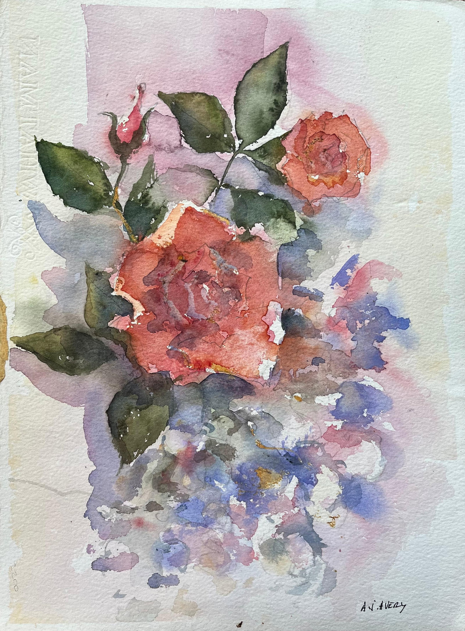British Impressionist Watercolor Bouquet Vibrant Roses (1 of 7)