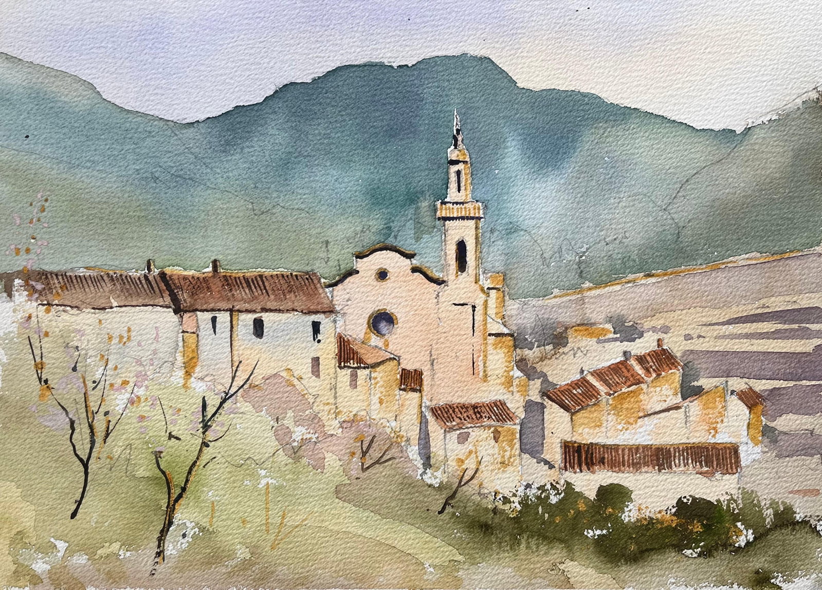 British Watercolor Idyllic Mountain Village (1 of 7)