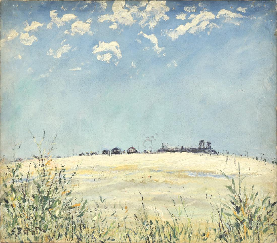 SAMUEL ROTHBORT AMERICAN 1882-1971: Squatters Shacks, oil on canvas, 21 x 24 in (53.3 x 61 cm), signed lower left , PROVENANCE: From the collection ot the artist's grandaughter, NYC, NY , ART NOTATION: Squatters Shack is along the Belt 