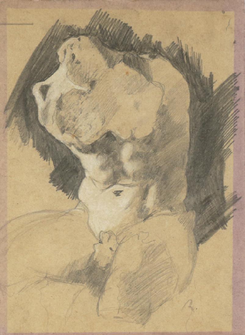 AUGUSTE RODIN FRENCH 1840-1917: David, (Male Torso), pencil and gouache, 7 3/8 x 4 7/8 in (19 x 13 cm), signed lower right, PROVENANCE: Fernando Duran Auctions, Madrid, Spain to the collection of Arthur N. Adlman, NY
