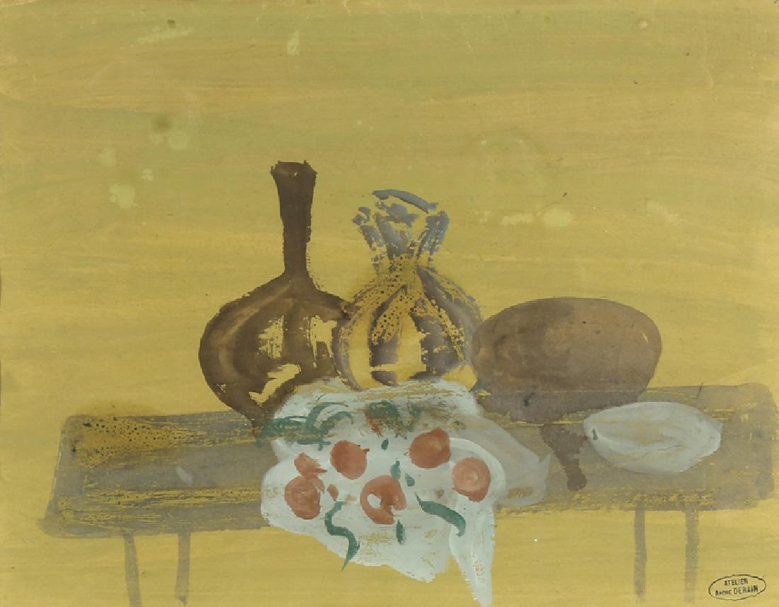 ANDRE DERAIN FRENCH 1880-1954: Nature Morte, gouache, 8 1/2 x 11 in (21.6 x 27.9 cm), signed with Atelier Stamp, PROVENANCE: From the estate of the artist, to Michel Kellerman, Paris (Derain expert) to Waddington Gallery, London to
