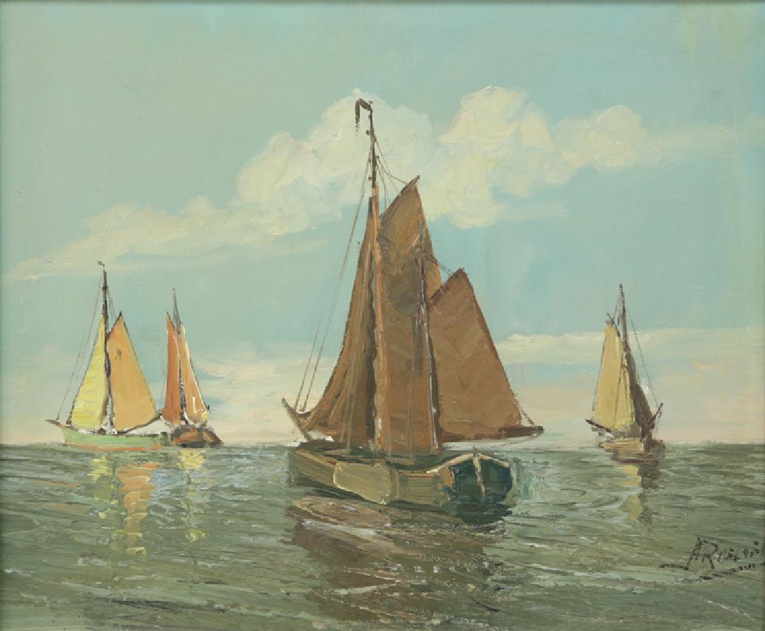 JOHAN HENDRIK ROELOFSON DUTCH 1938-2016: Sailboats Off the Shore, oil on canvas, 20 x 24 in (50.8 x 60.9 cm), signed lower right, PROVENANCE: Private collection, CT.
