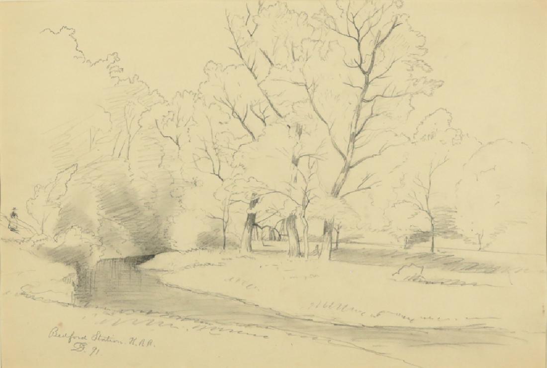 DAVID JOHNSON AMERICAN 1827-1908: Bedford Station (New York), pencil drawing, 16 1/2 x 11 1/4 in (41.9 x 28.5 cm), signed lower left, dated 1891, titled lower left