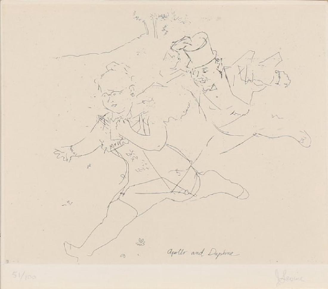JACK LEVINE AMERICAN 1915-2010: Apollo and Daphne , etching , 8 x 10 in (20.3 x 25.4 cm) , pencil signed lower right
