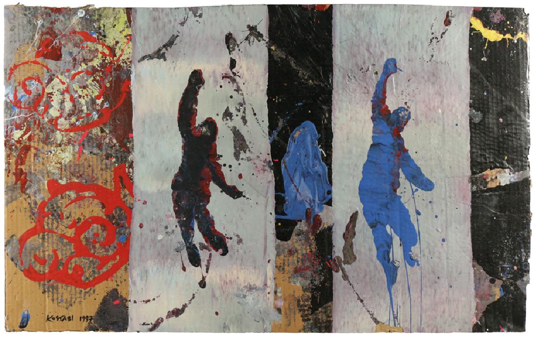 MARK KOSTABI AMERICAN B.1960: He Said, She Said (1977), mixed media on cardboard, 20.5 x 35.5 in (52.07 x 90.17 cm), signed and dated lower left, titled verso