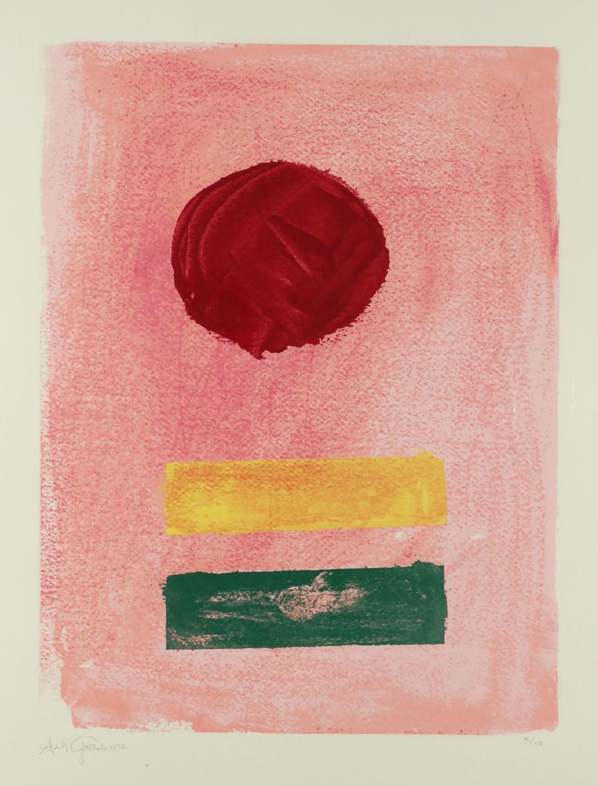 ADOLPH GOTTLIEB AMERICAN 1903-1974: Pink Ground, 1972, screenprint, 27 1/2 x 36 in (69.9 x 91.4 cm), pencil signed lower left, Edition 46/150, PROVENANCE: Hokin Gallery Inc. , Palm Beach, FL to a private collecttor in New York