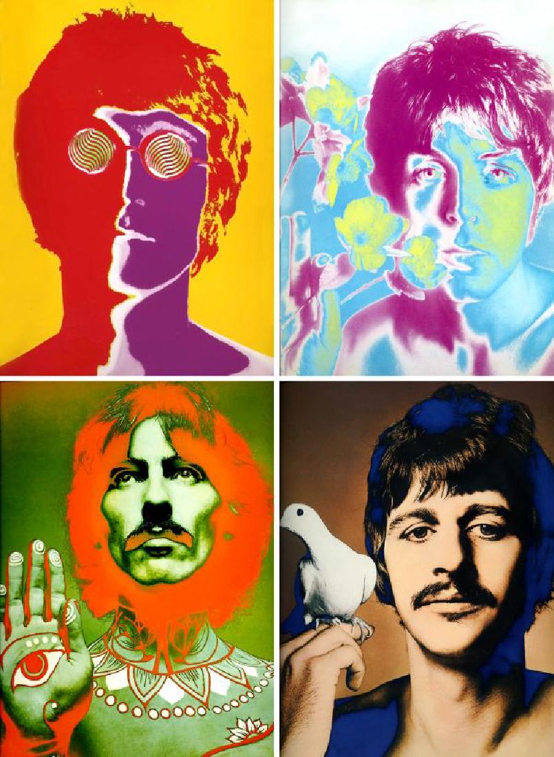RICHARD AVEDON AMERICAN 1923-2004: The Beatles, 1967, A portfolio of four individual prints: John Lennon, Paul McCartney, George Harrison and Ringo Starr, Offset lithographs in colors, 26 ¾ x 18 ½ in (68 x 47 cm), each, From the orig