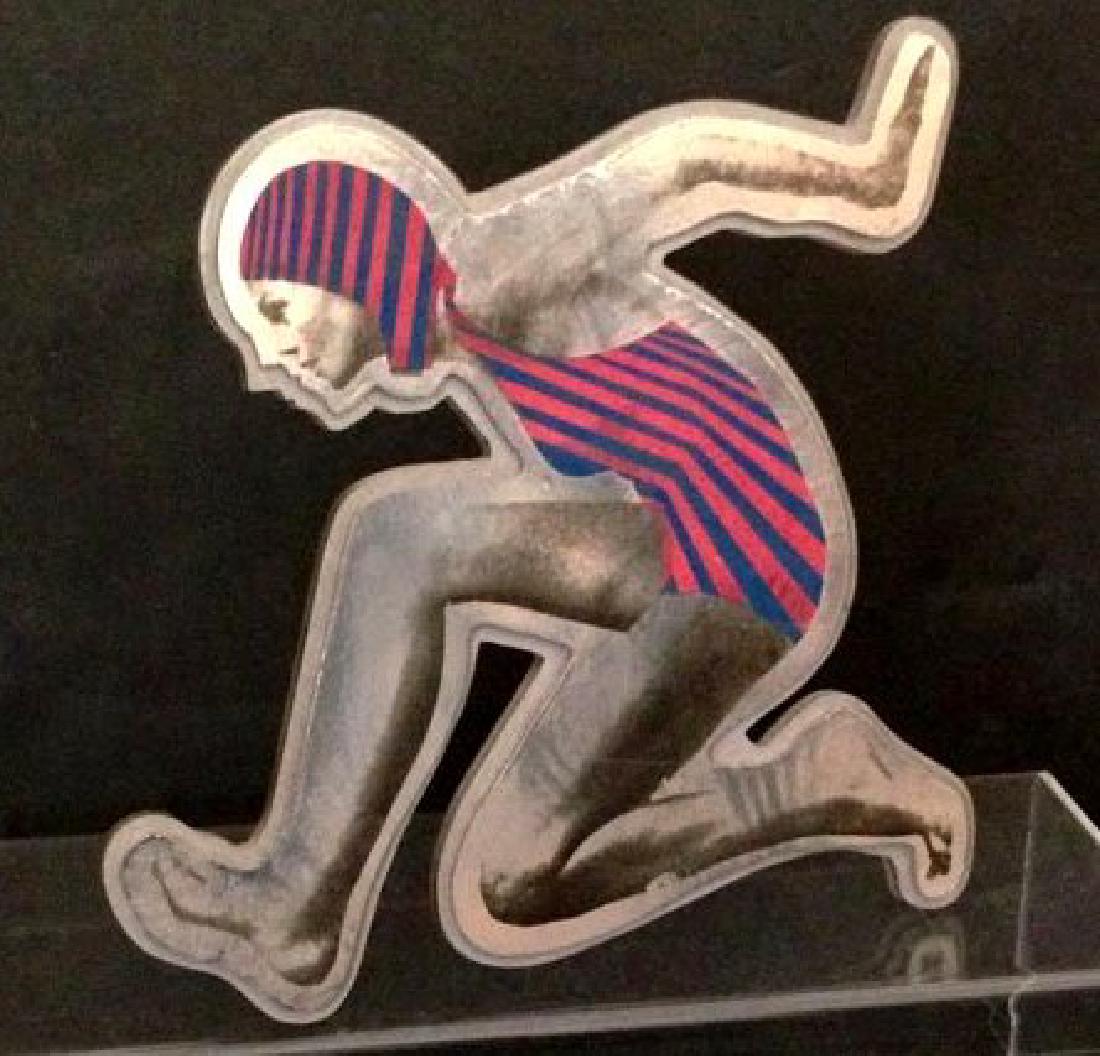 LARRY RIVERS AMERICAN 1923-2002: Swimmer, 1970, color screenprint shaped on acrylic sheet, 9 1/2 x 9 1/2 x 4 in. (24.1 x 24.1 x 10.2 cm). edition of 100, published by Marlborough Graphics, New York and London. Incised signature and n