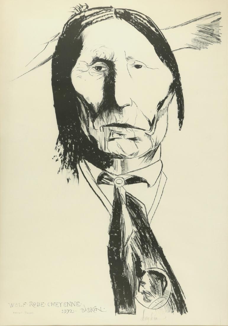 LEONARD BASKIN AMERICAN 1922-2000: Wolf Robe Cheyenne, 1972, lithograph,, 24 x 34 in (61 x 86.4 cm), pencil signed lower middle, Edition AP
