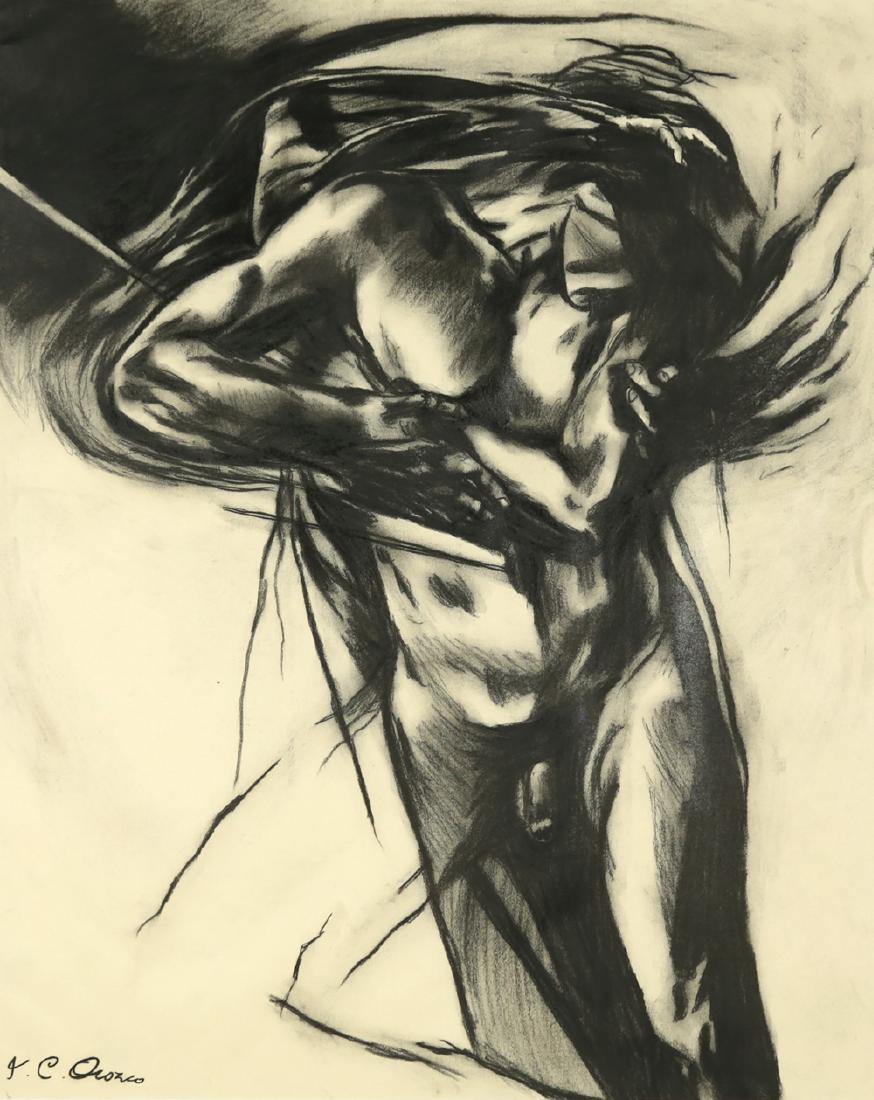 JOSE CLEMENTE OROZCO MEXICAN 1883-1949: Torso, charcoal on paper, 29 1/2 x 23 1/2 in (74.9 x 59.7 cm), signed and dated 1939, lower left, PROVENANCE: Fawn Gallery, Los Angeles, CA label verso and a letter of authentication will accompany th