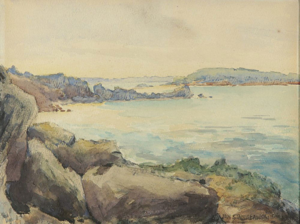 JAN STANISLAWSKI POLISH 1860-1907: Lake View, watercolor, 8 x 10 1/2 in (21 x 28 cm), signed lower right