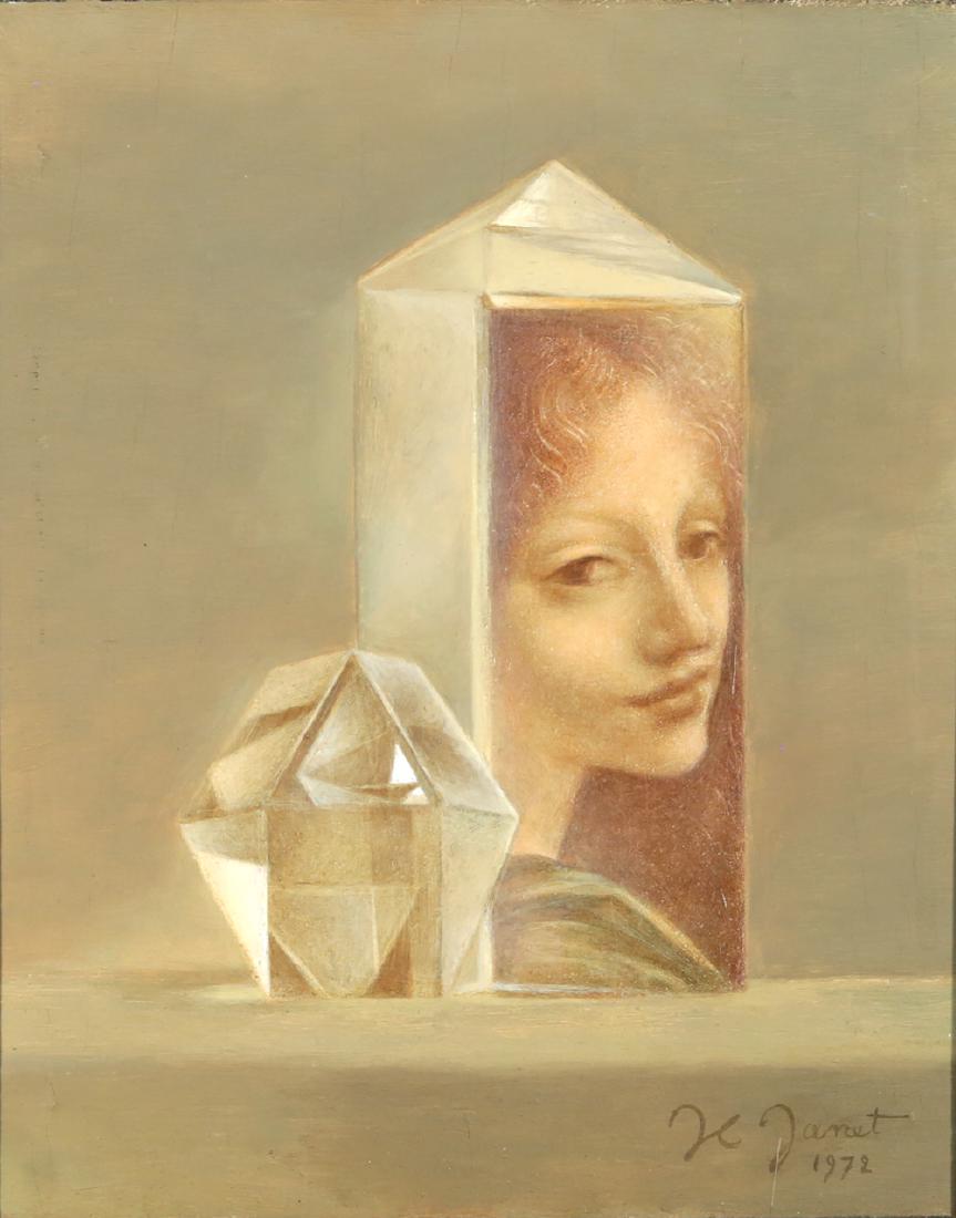 JEAN-CLAUDE JANET FRENCH B.1918: Homage to Leonardo Da Vinci, oil on panel, 11 x 9 in (27.9 x 22.8 cm), signed lower right and dated 1972, titled verso, PROVENANCE: A letter from the artist accompanies this lot