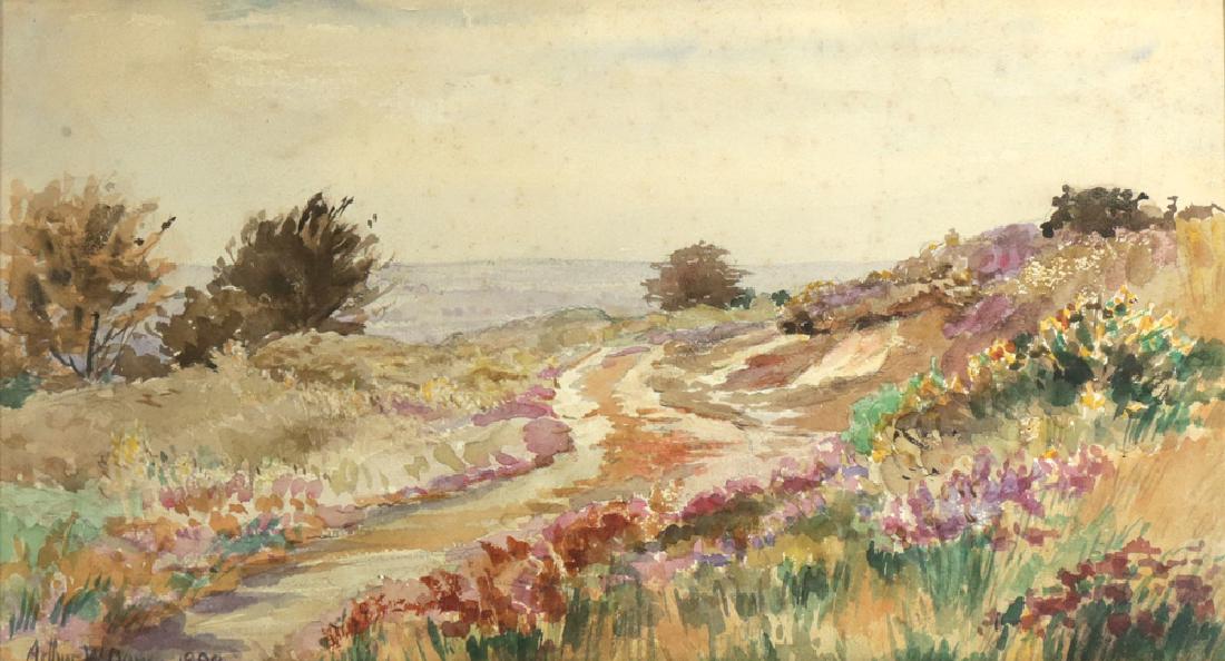 ARTHUR WESLEY DOW AMERICAN 1857-1922: Path to the Shore, watercolor, 7 3/4 x 14 1/4 in (19.7 x 36.2 cm), signed lower left, dated 1890